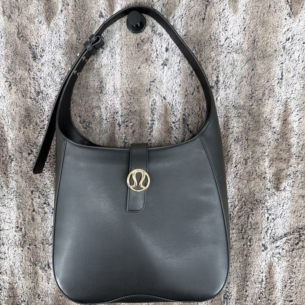 Lululemon Leather Alternative Shoulder Bag 8L Black And Gold Hardware